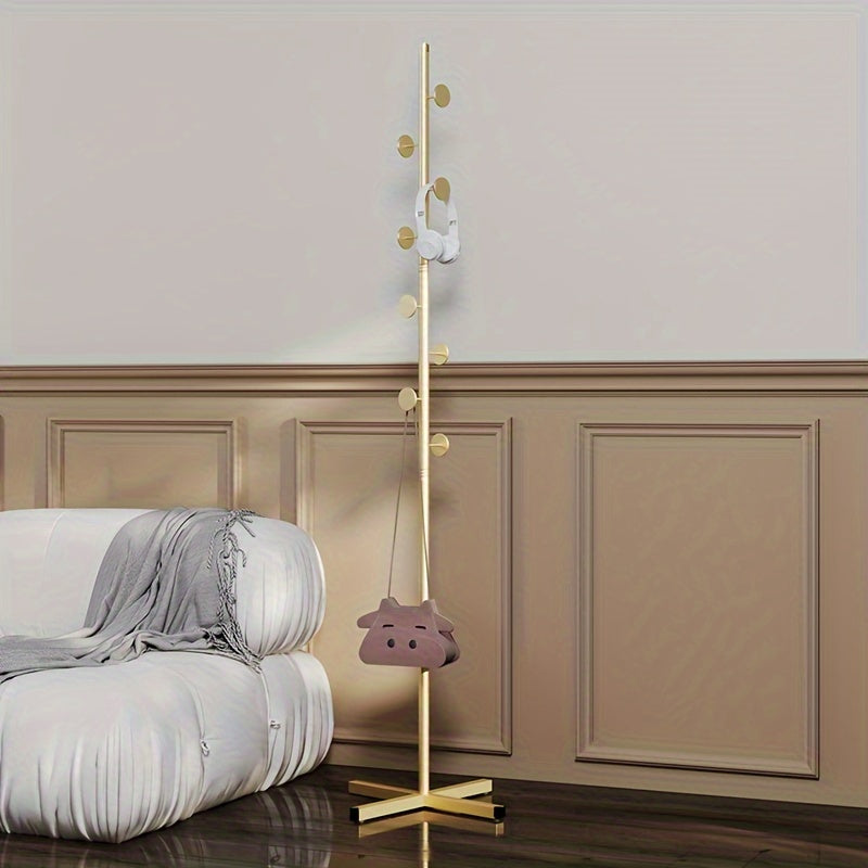 Freestanding Metal Garment Rack with Hooks for Coats and Bags