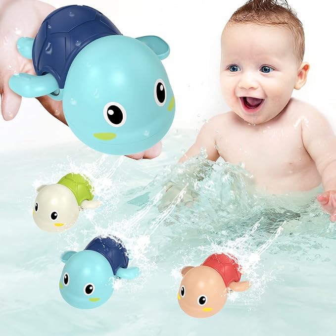 Set of 6 Bath Toys – Wind-up Swimming Turtles