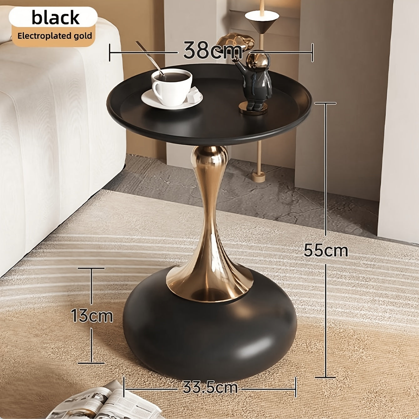 Stylish side table featuring a gold tulip-shaped base