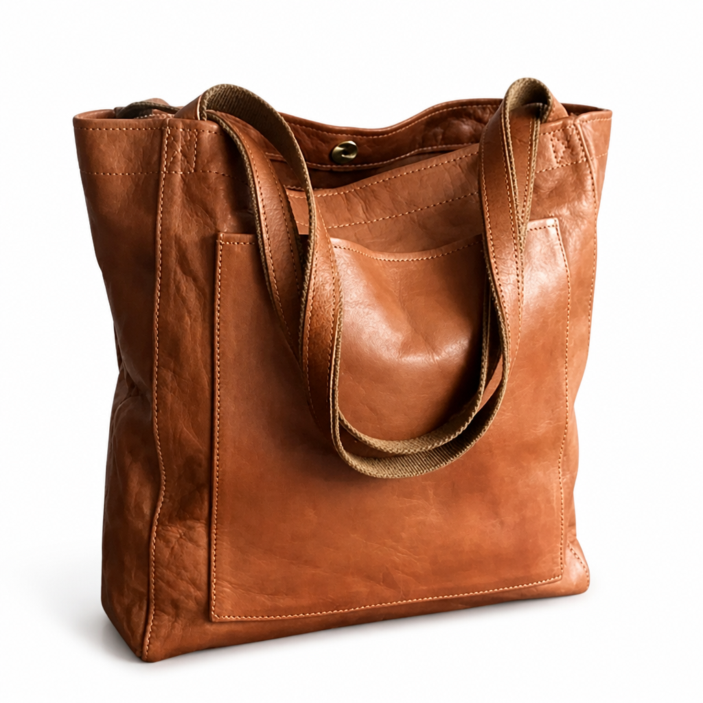 Genuine Leather Exterior Pockets & Interior Organizer Tote Bag