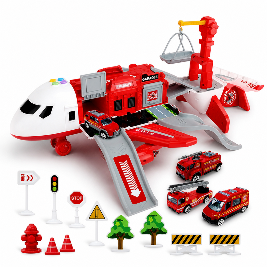 Durable ABS Airplane Playset (Includes 4 Mini Vehicles)