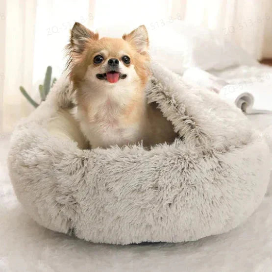 Non-Slip Bottom Round Dog Bed in Plush Fabric