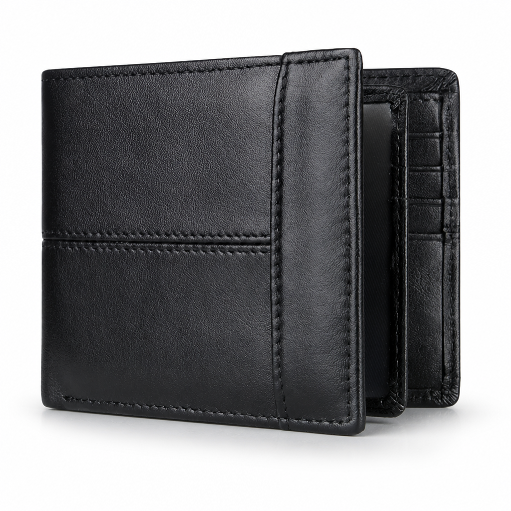 RFID-Blocking Genuine Leather Slim Bifold Wallet (16 Card Slots)