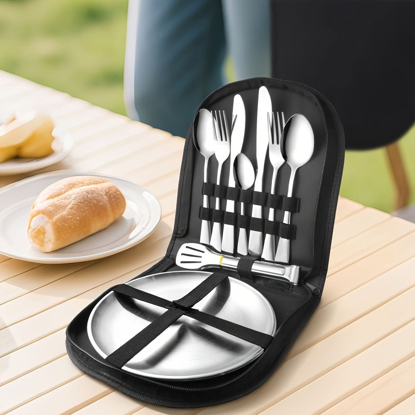 Travel Set with Portable Food Tongs and Plates
