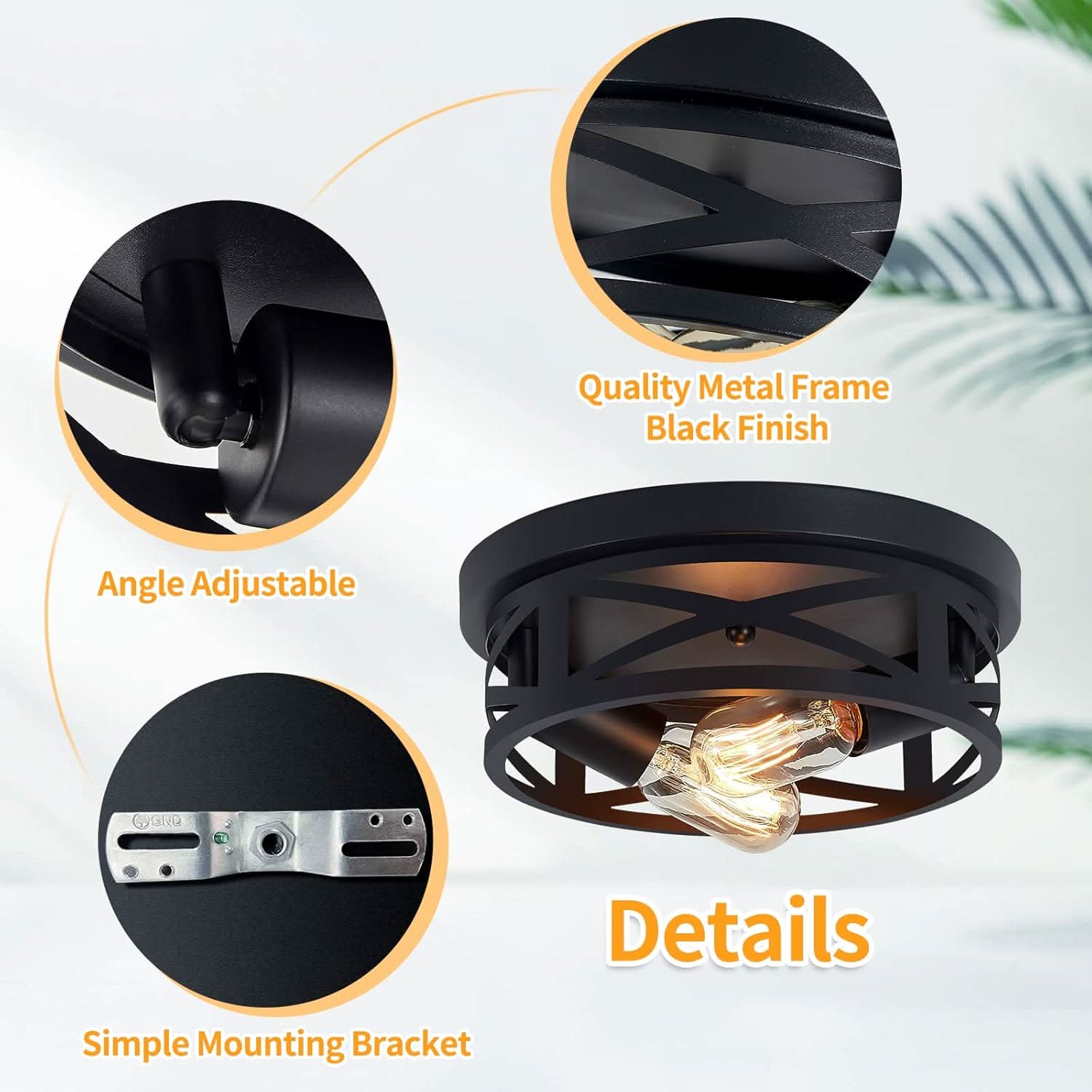 2-Pack Black Industrial Style Flush Mount Ceiling Fixtures