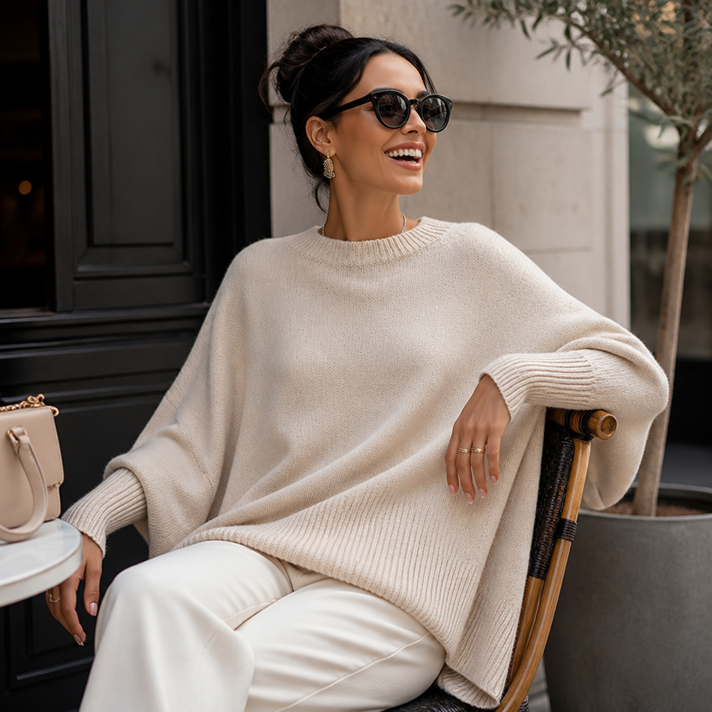 VeluraMist™ – Oversized Wool-Blend Sweater with Asymmetrical Cascade Hem