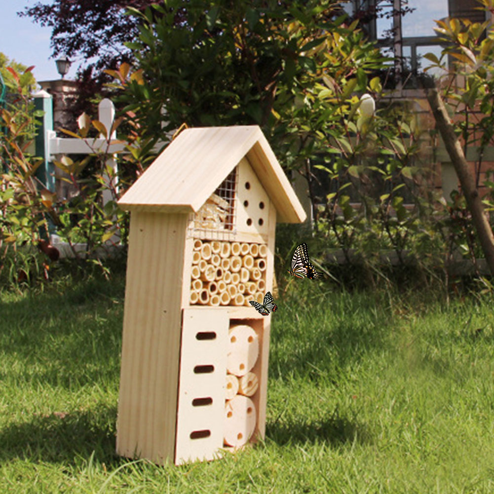 Insect Habitat for Bees and Garden Pollinators - Wooden Shelter with Nesting Areas