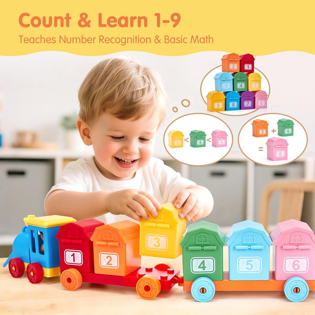 Counting and Sorting Train Set for Toddlers with Numbered Cars and Farm Animals