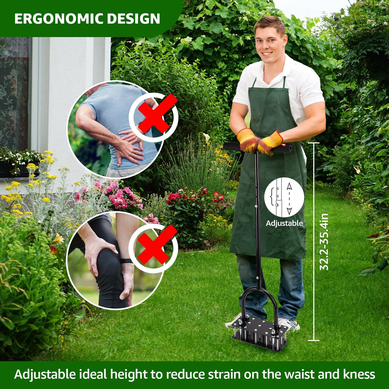 Self-Cleaning Lawn Aerator – Adjustable Height Tool