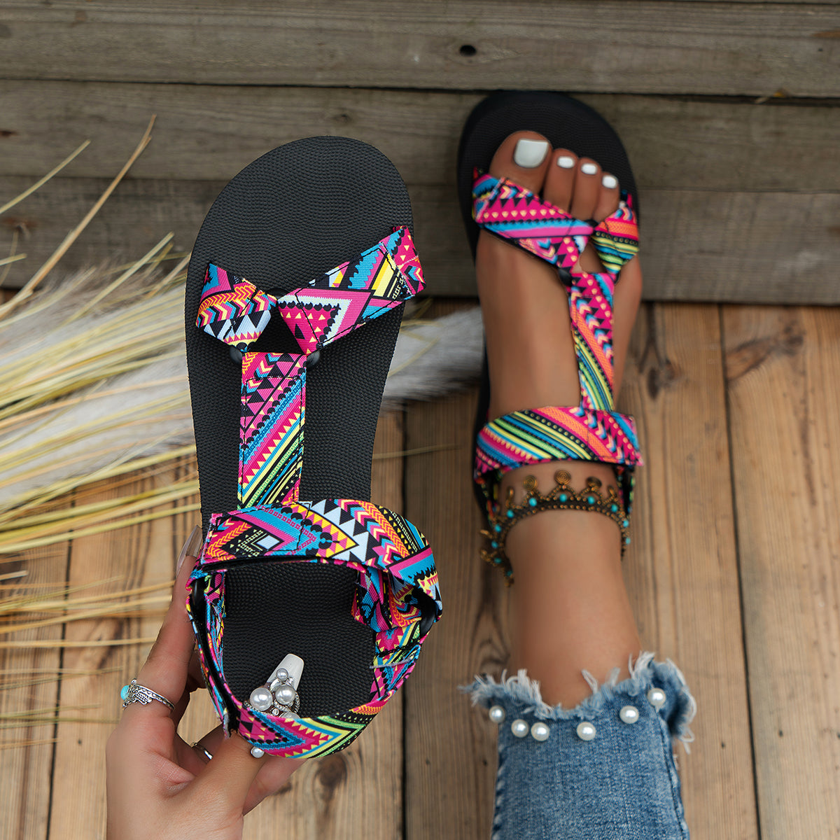 Ethnic Patterned Sandals for Women