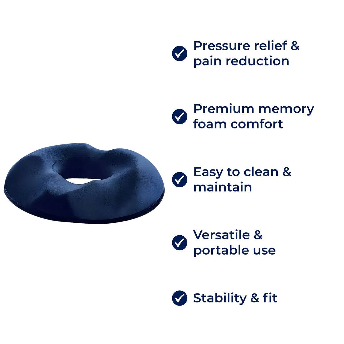 Donut-Shaped Memory Foam Seat Cushion with Washable Cover for Home, Travel, Office