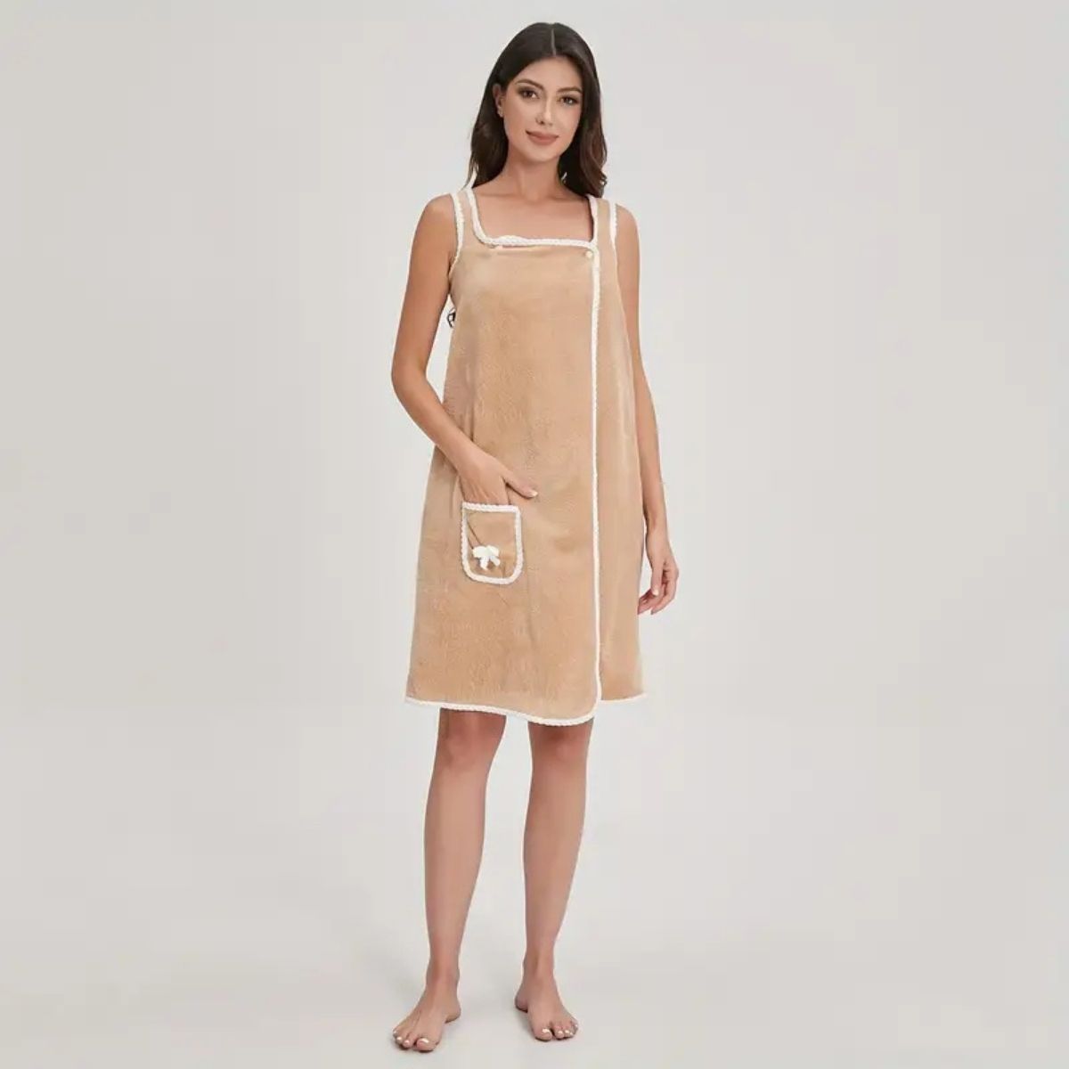 Strap-Style Towel Dress in Coral Fleece