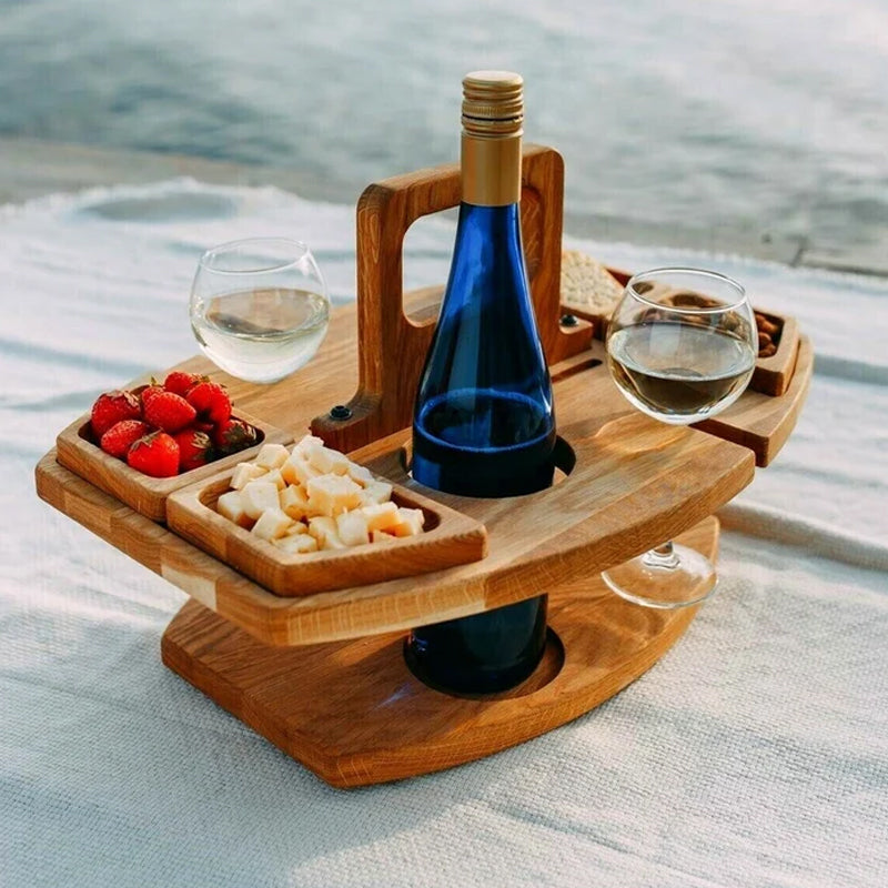 Compact Wooden Wine Serving Table for Outdoor Gatherings