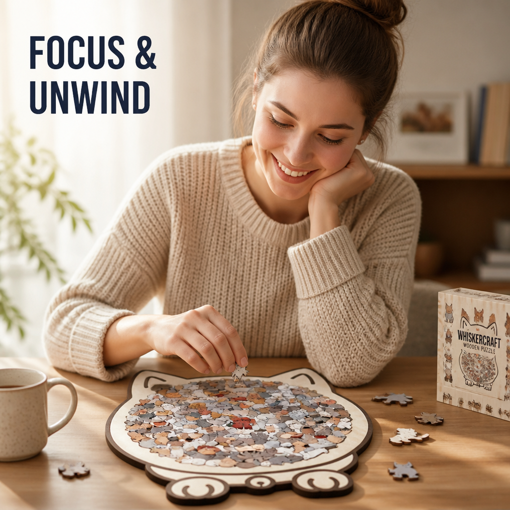 WhiskerCraft™ Wooden Puzzle — Melt Stress Away with Every Satisfying Click and Create Calm Cat Art
