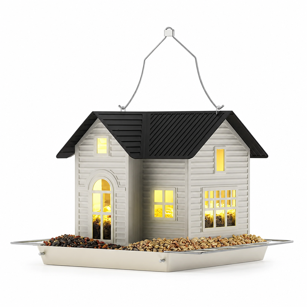 Solar-Powered Light-Sensor Weatherproof Bird Feeder