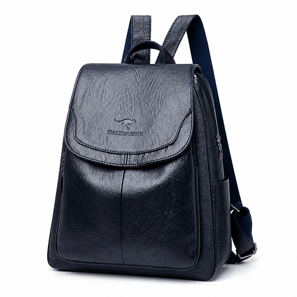 Durable Faux Leather Flap-Top Backpack