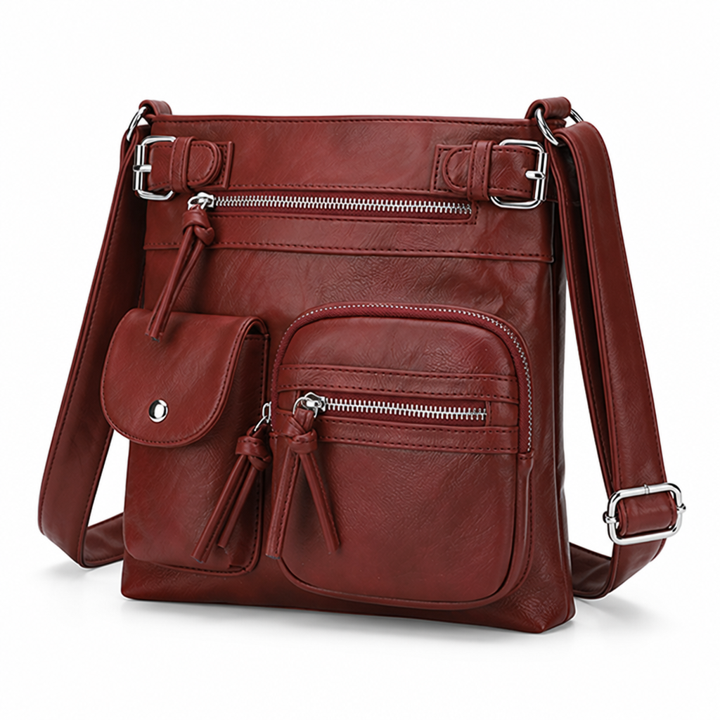 Genuine Leather Multi-Pocket Crossbody Bag (Adjustable Strap)