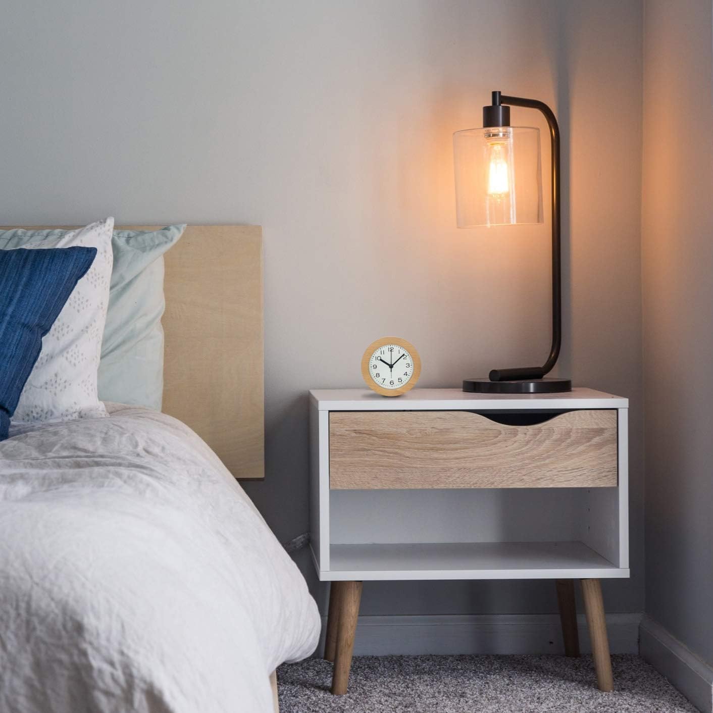 LED Night Light Wooden Alarm Clock – Beech, Silent, Snooze Feature