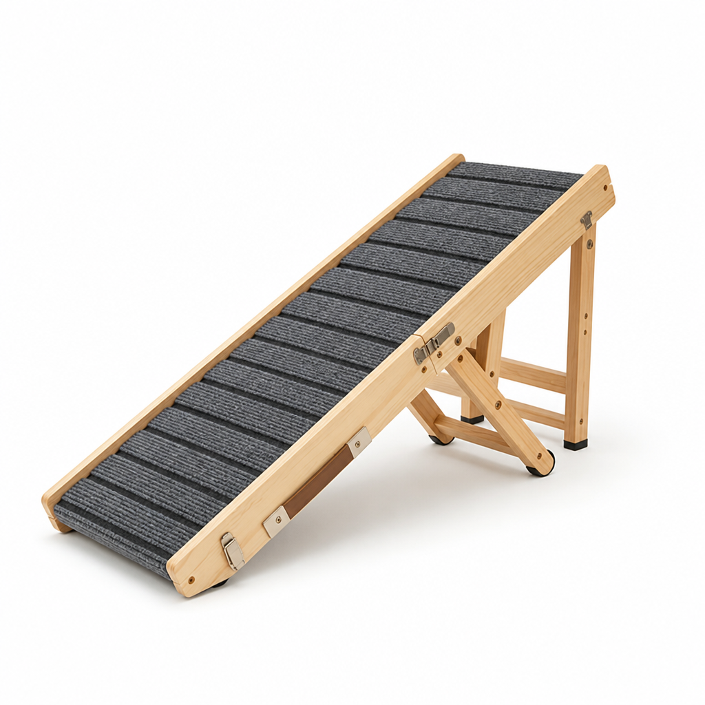 4-Level Adjustable Non-Slip Natural Wood Pet Ramp (For Beds & Sofas)