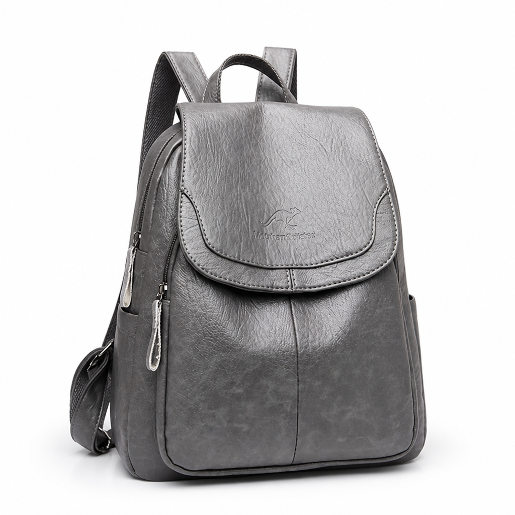 Anti-Theft Embossed Leather Backpack