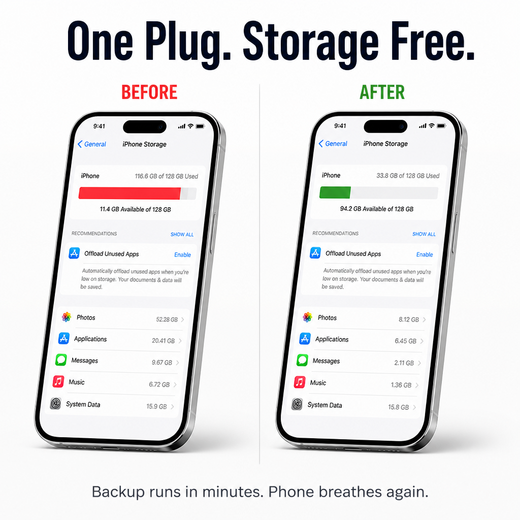 FlashVault™ — Liberate Your Phone From "Storage Nearly Full" Permanently | Plug-and-Play 500GB
