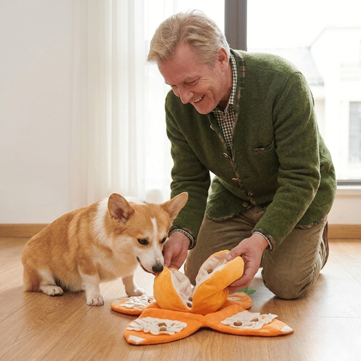 Foldable Snuffle Puzzle – Plush Dog Toy with Treat Storage