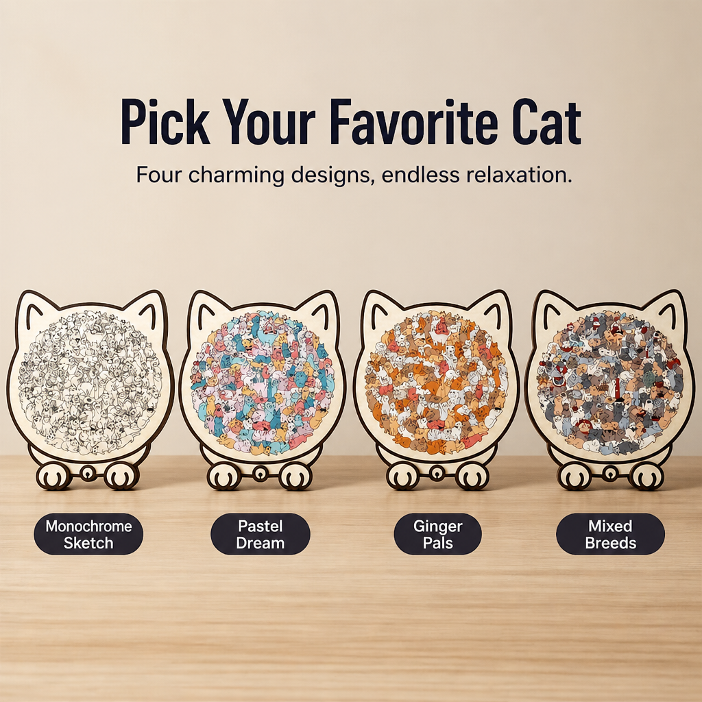 WhiskerCraft™ Wooden Puzzle — Melt Stress Away with Every Satisfying Click and Create Calm Cat Art
