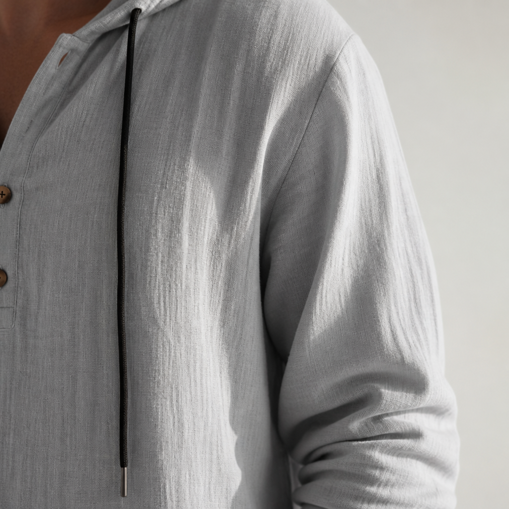 VeloShift™ – Relaxed Linen-Blend Hooded Set with Button Henley Top