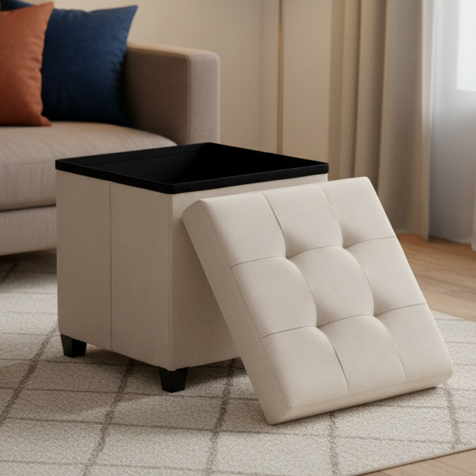 Square Ottoman Bench for Storage and Seating