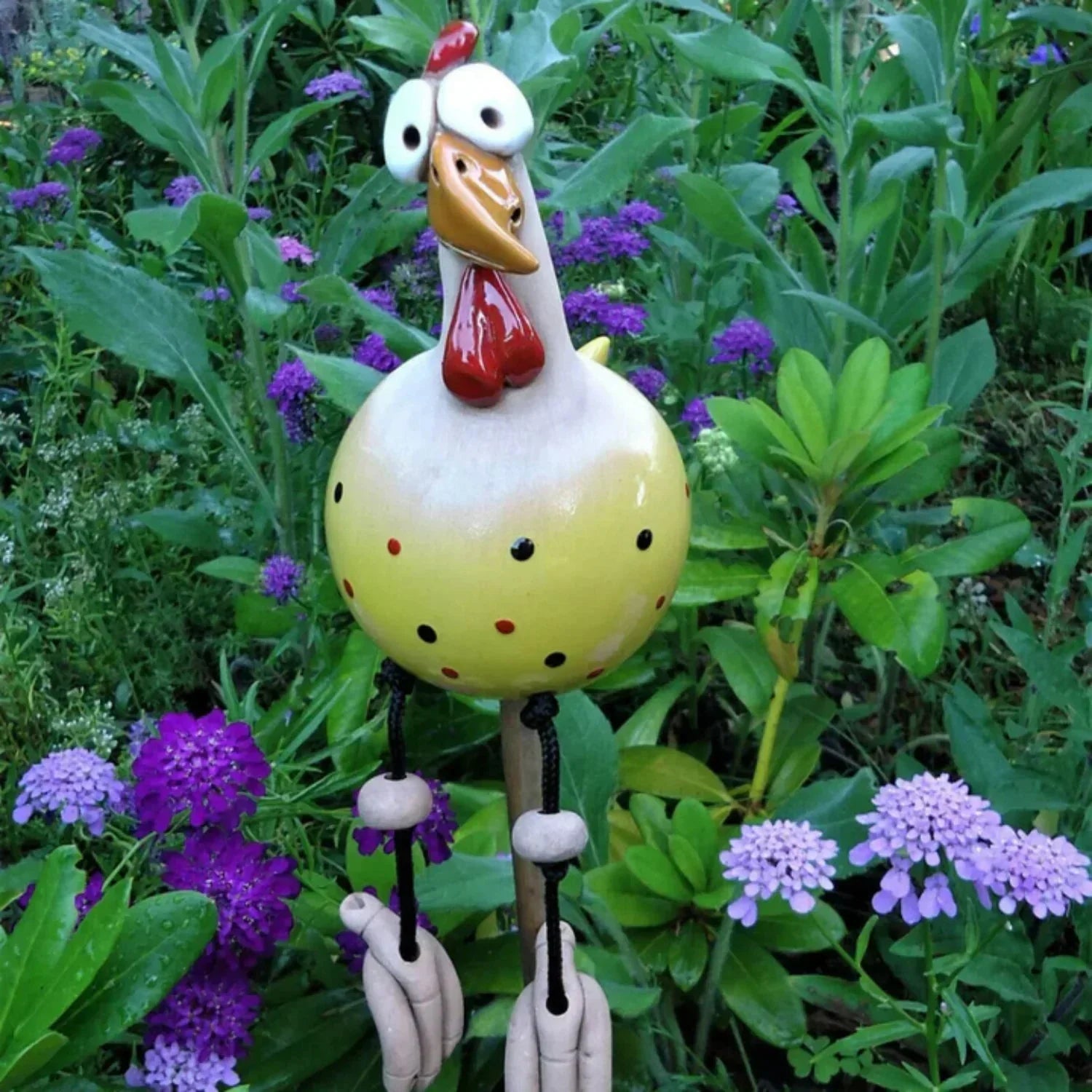 Polka Dot Chicken Garden Statue – Durable Outdoor Decor