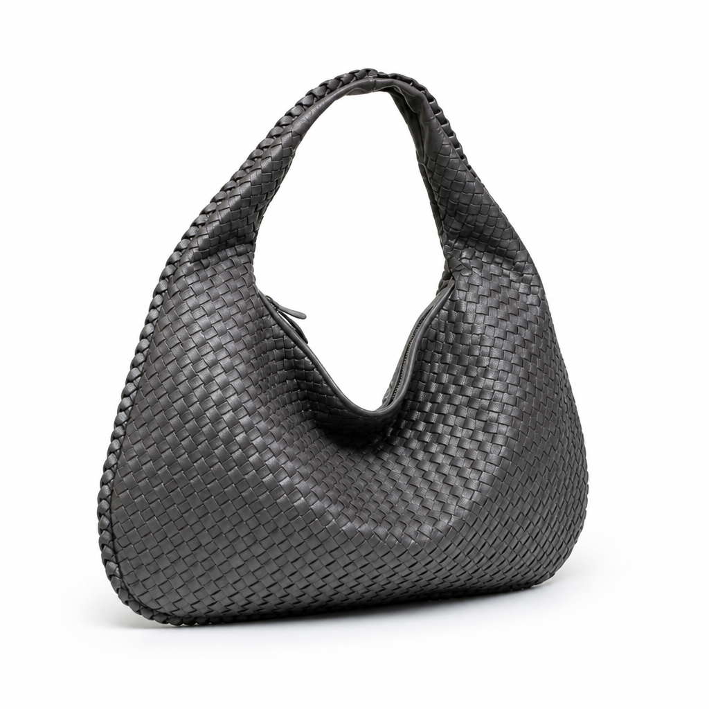 Spacious Vegan Leather Woven Tote Bag
