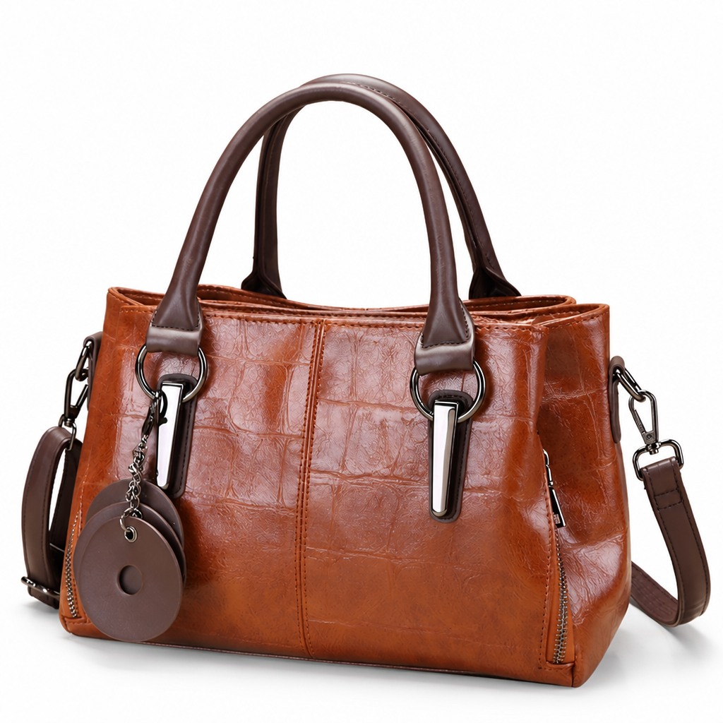 Genuine Leather Embossed Croc Boston Handbag (Removable Strap)
