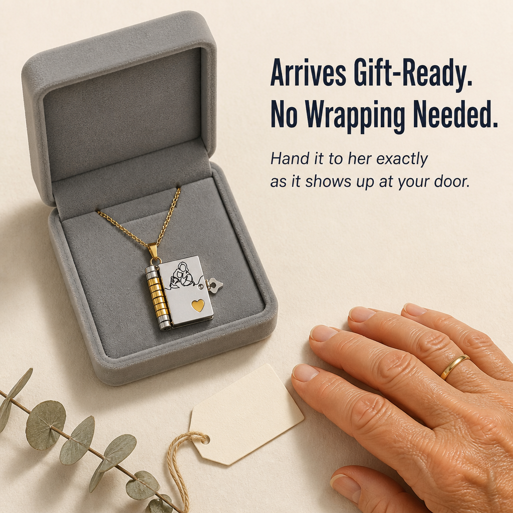 AmoriteBond™ — Uncover a Six-Page Book Pendant Etched for Your Grandchild