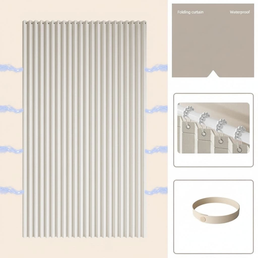 Foldable Waterproof Shower Curtain with Magnetic Accordion Design