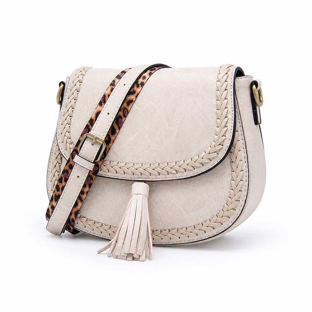 Vegan Leather Tassel Saddle Bag (Adjustable Strap)