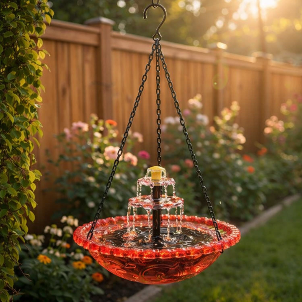 Outdoor Solar-Powered Hanging Water Fountain with Dual Waterfall