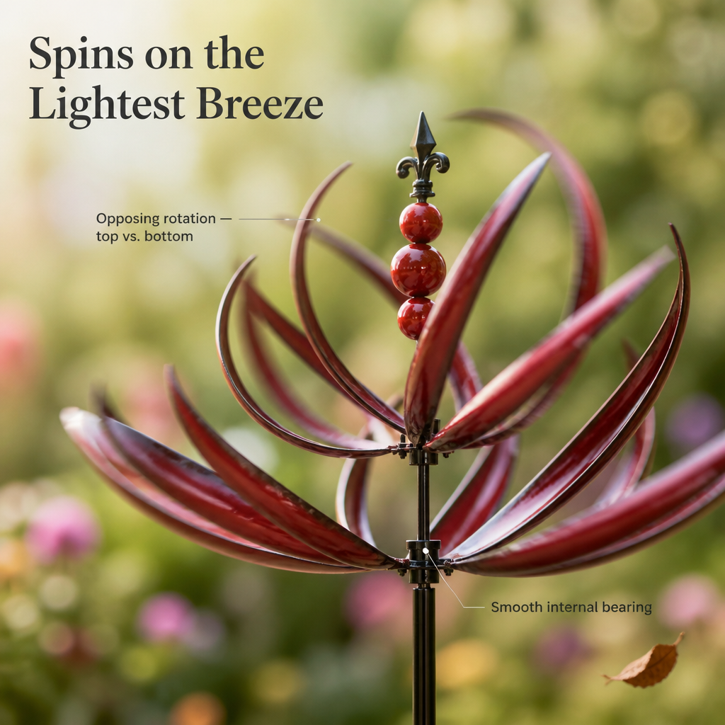 SereniWind™ — See the Softest Breeze Unfold a Gently Turning Metal Lotus