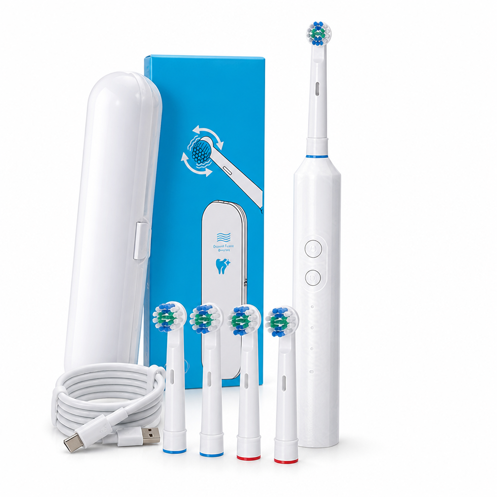 Rotating Brush Heads & USB-Rechargeable Electric Toothbrush (Set of 4)