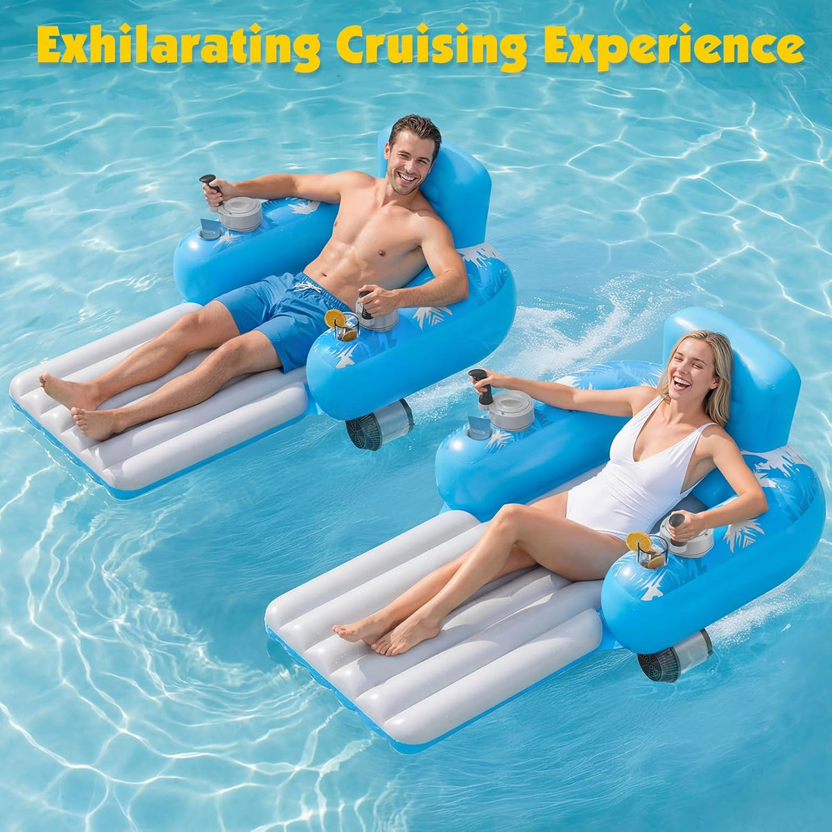 Rechargeable Dual-Motor Inflatable Pool Lounge for Adults – 360° Glide with Storage Pockets