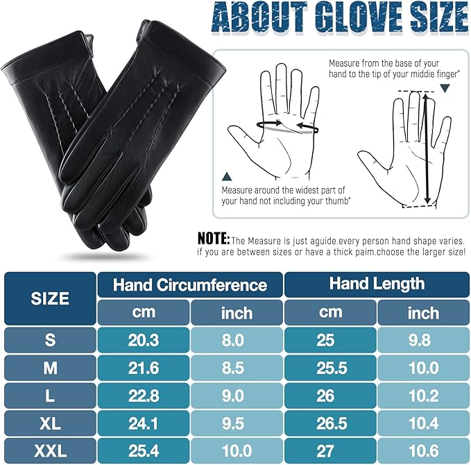Touchscreen Gloves in Leather with Cashmere Interior Lining