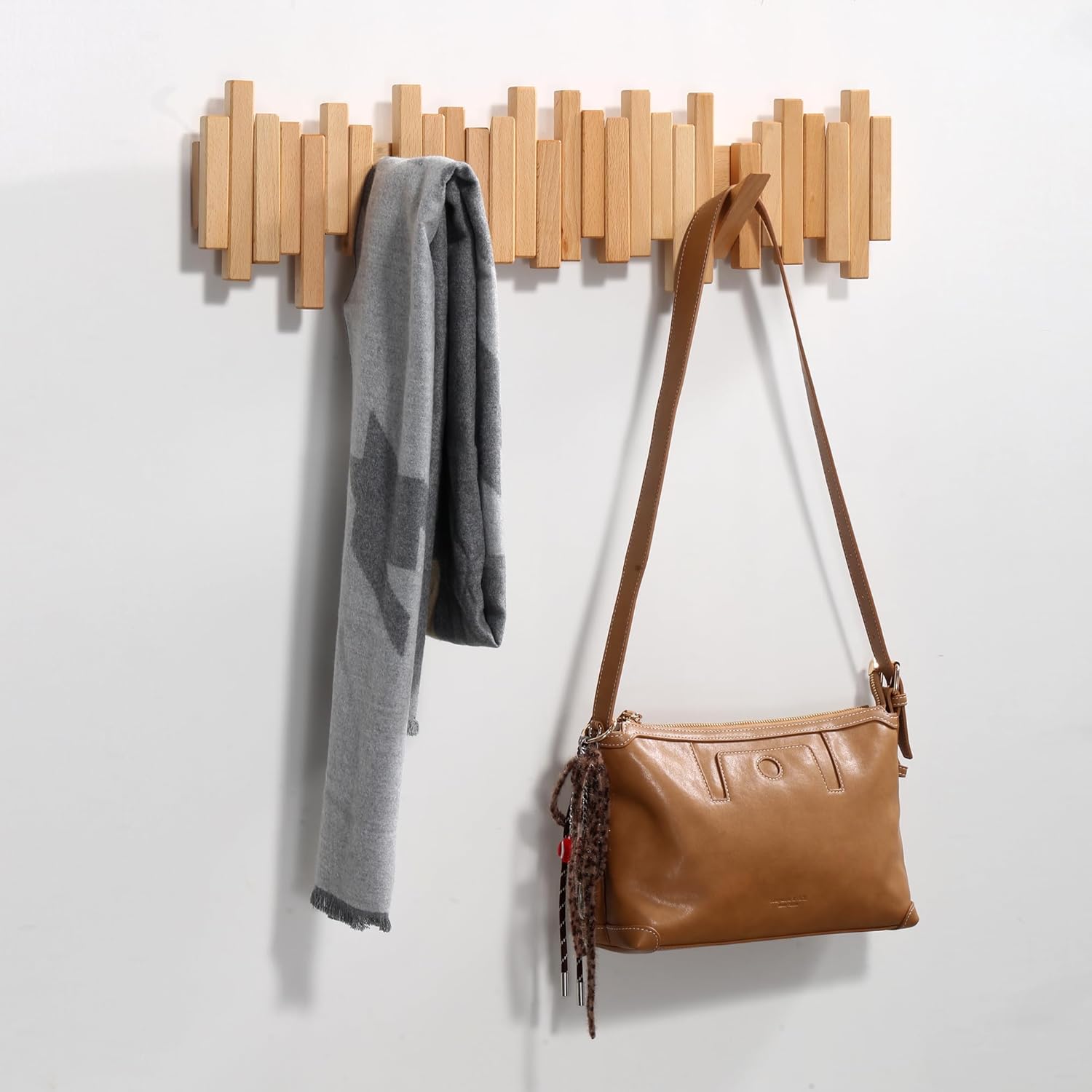 Solid Wood Coat Rack with Foldable Hooks – Piano Style, 3 to 8 Hooks