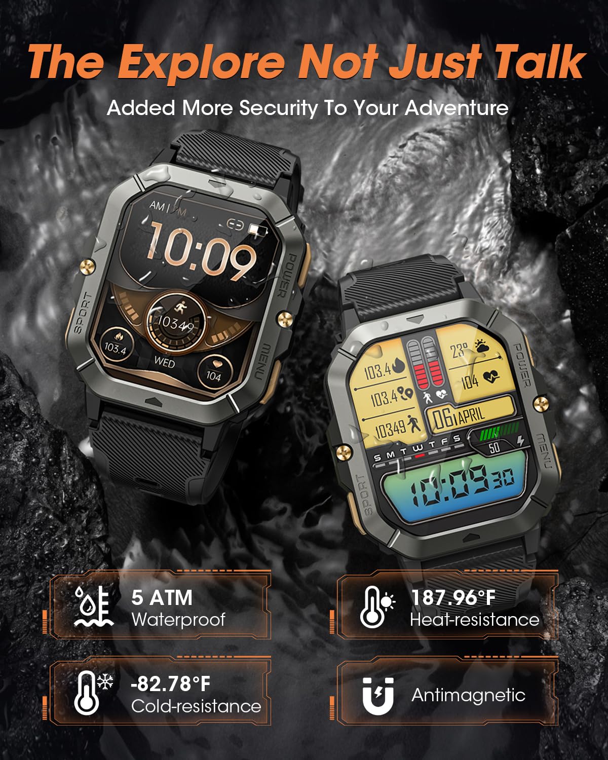 Waterproof Smart Watch for Men | Fitness Tracker with Bluetooth Calls, Heart Rate, Blood Pressure, Sleep, and 100+ Sports Modes