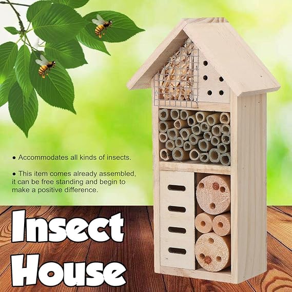 Insect Habitat for Bees and Garden Pollinators - Wooden Shelter with Nesting Areas