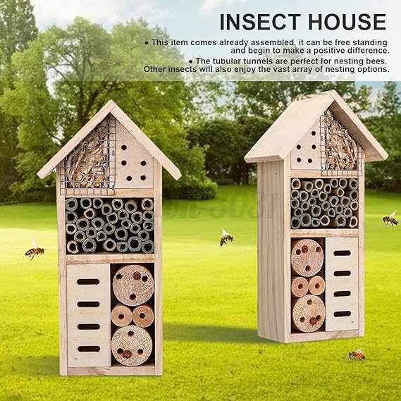 Insect Habitat for Bees and Garden Pollinators - Wooden Shelter with Nesting Areas