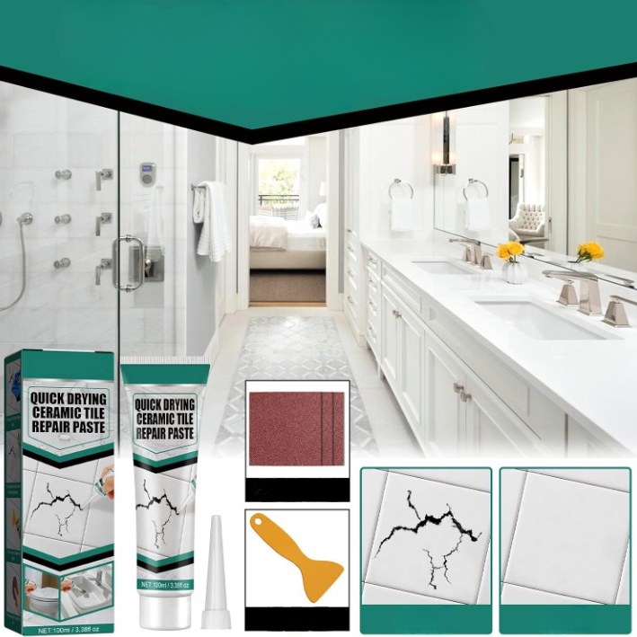 Repair Paste Set for Tiles with Spatula and Sandpaper for Chips and Cracks