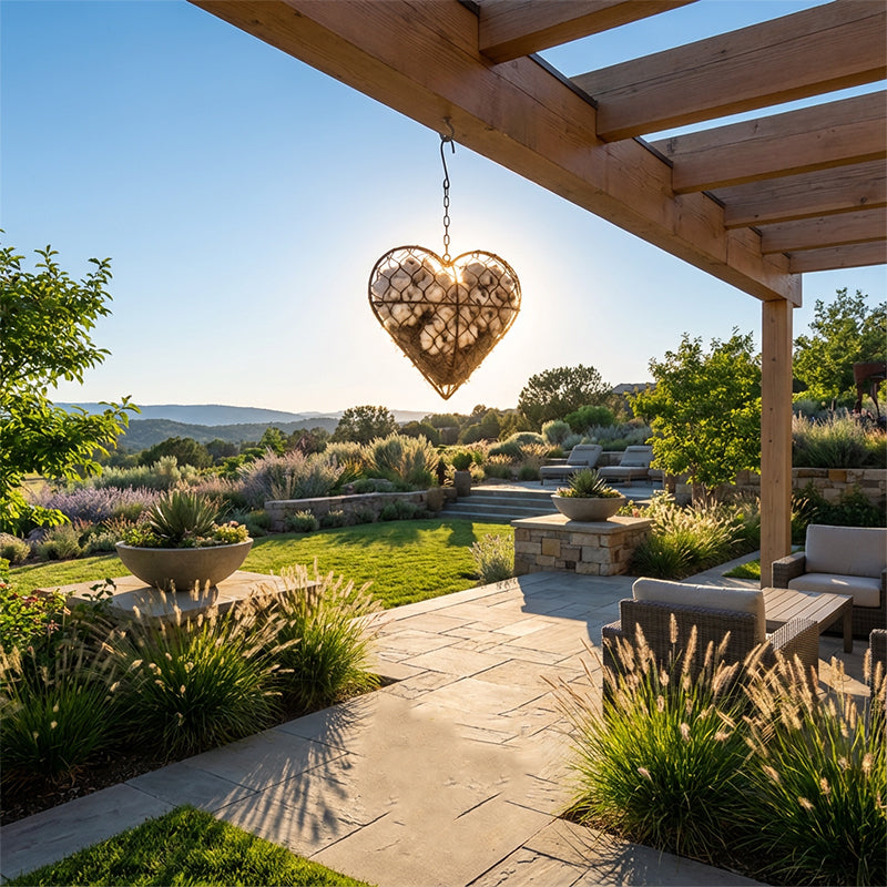 Heart-Shaped Iron Bird Nesting Material Holder with Hanging Chain