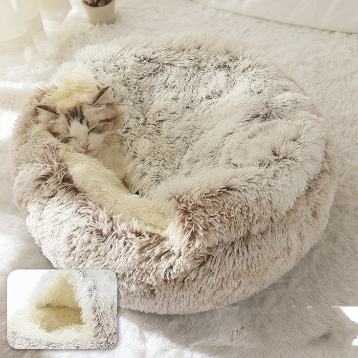Non-Slip Bottom Round Dog Bed in Plush Fabric