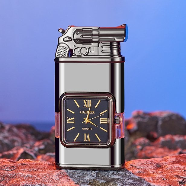 Vintage Style Lighter with Clock and Adjustable Flame