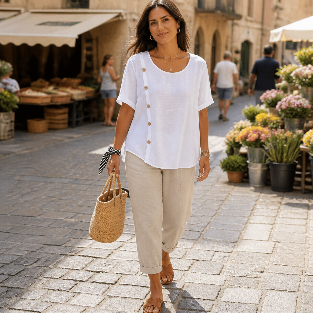LumeaLuxe™ – Comfortable Cotton Shirt Featuring Side-Button Accents