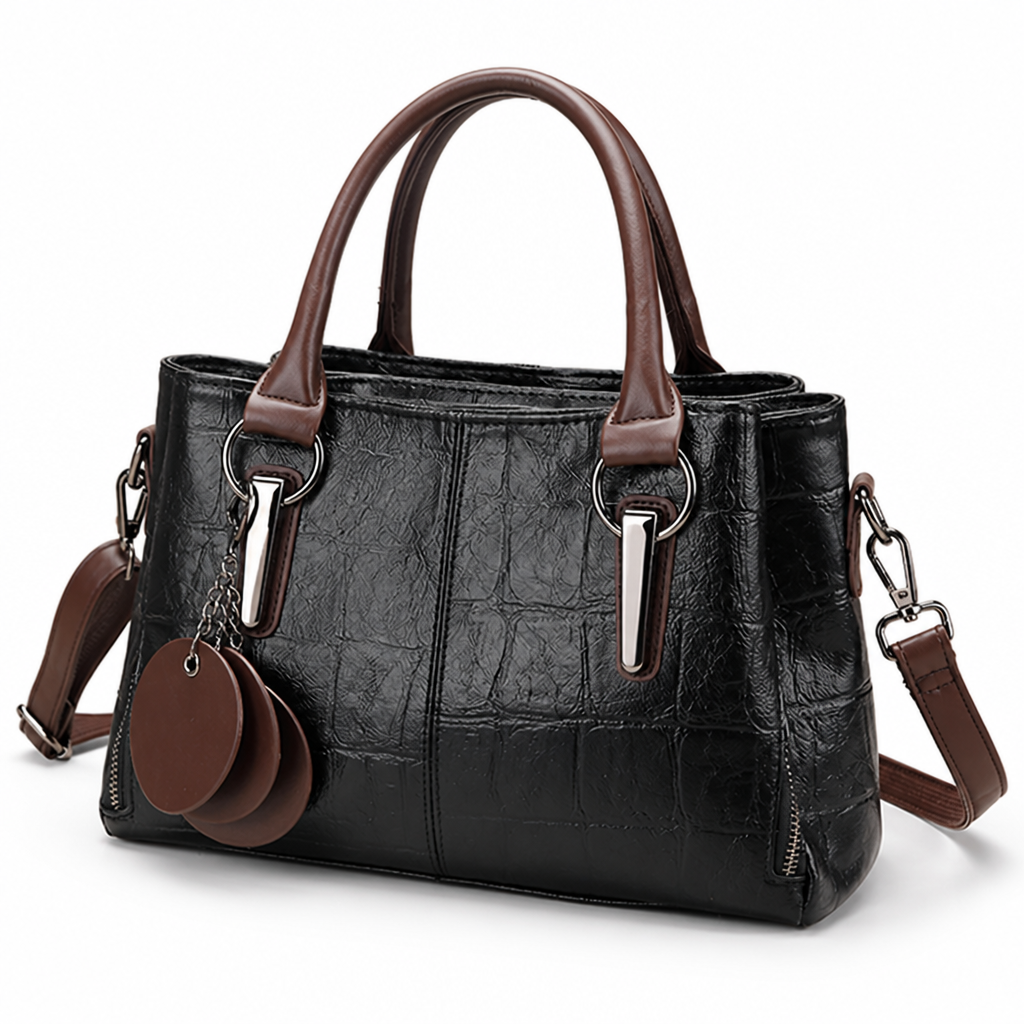 Genuine Leather Embossed Croc Boston Handbag (Removable Strap)